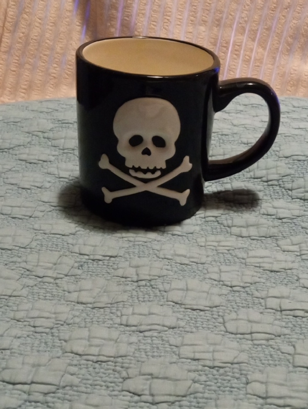 Source Unknown Black Mug with White Skull and Crossbones